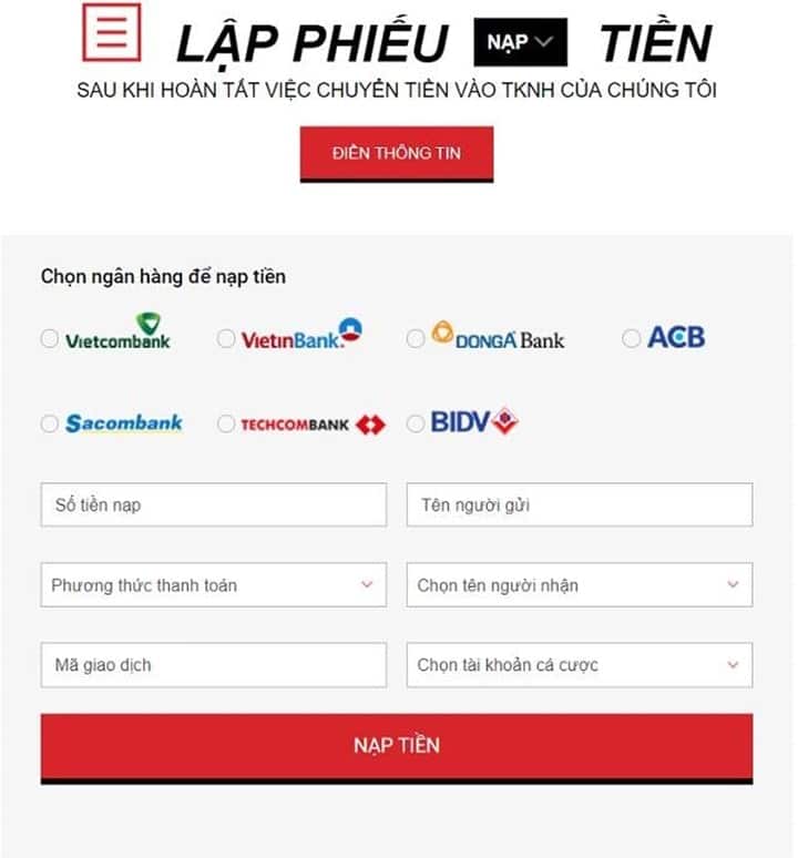 Phiếu nạp tiền của 388Bet