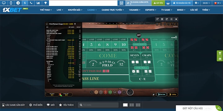 Chơi Craps 1XBet