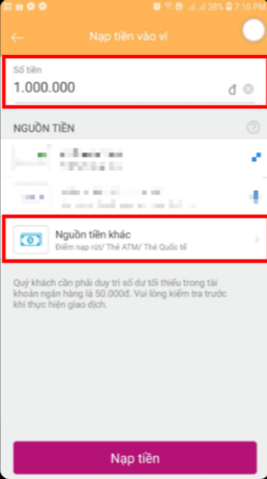 Chọn nguồn tiền khác