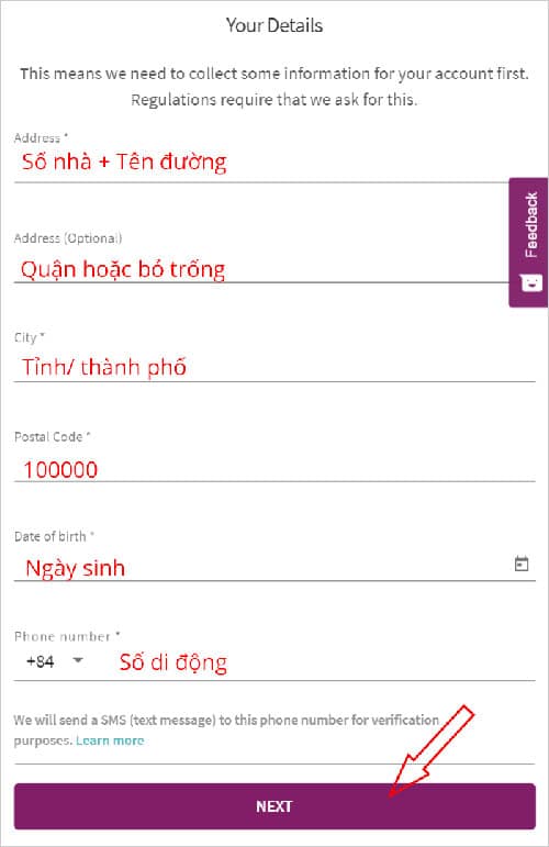 Điền thông tin địa chỉ và SDT