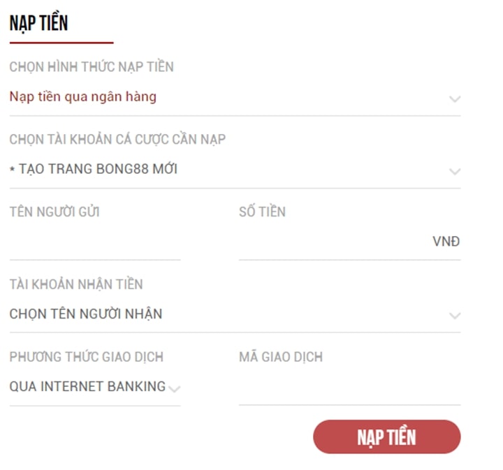 Các bước nạp tiền
