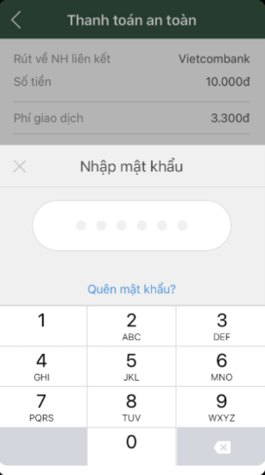 Nhập mật khẩu rút tiền