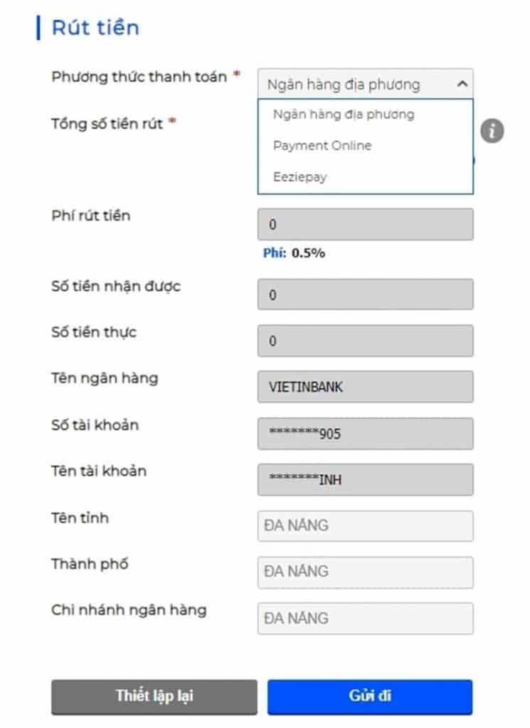 Cách rút tiền thắng cược
