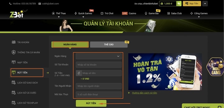 Hướng dẫn rút tiền