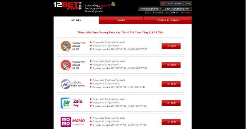 Nạp tiền 12Bet