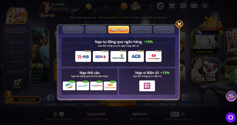 Nạp tiền B29