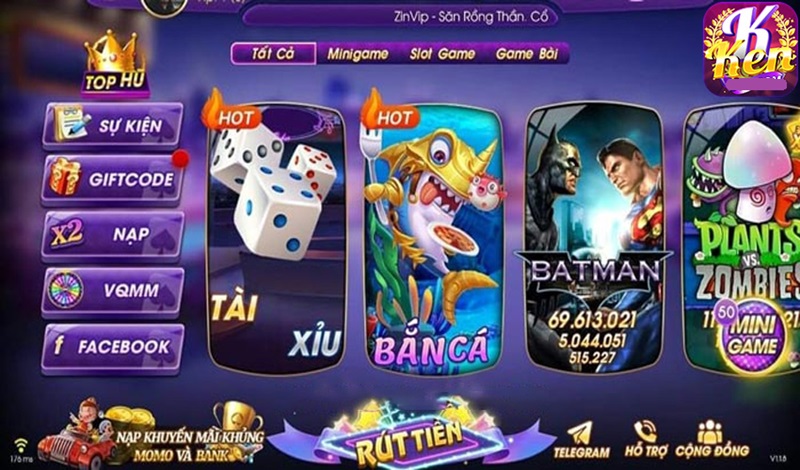 Đa dạng tựa game bài tại Ken88